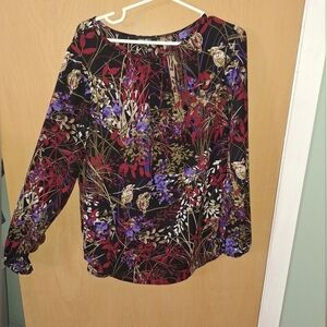 Nine West Women's Floral Long Sleeve Crepe Blouse Size Medium